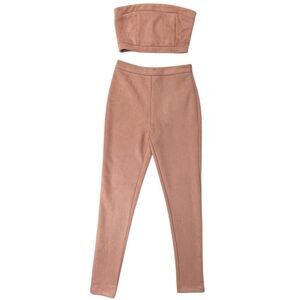L'Atiste By Amy Light Brown Taupe Faux Suede Crop Tube Top Pants Set Size Small